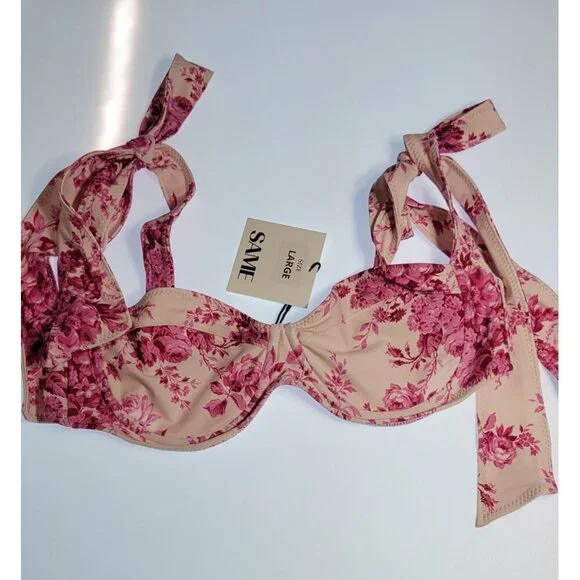 SAME LOS ANGELES BIKINY TOP LARGE WOMENS WHITE/PINk UNDERWIRE FRENCH FLORAL SWIM